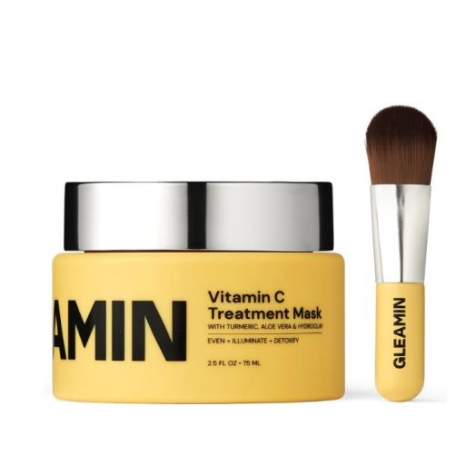 Gleamin Turmeric Vitamin C Clay Mask & Mask Brush - Clay Face Mask with Aloe - Vegan Blemish Treatment & Brush - Helps Improve Appearance of Dark Spots & Scarring - No Mix, Ready to Apply (2.5 Oz)