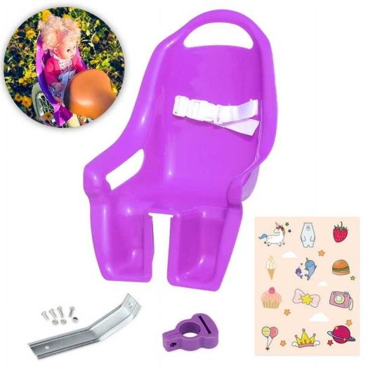 Glerc Doll Bike Seat for Girls Bicycle with DIY Unicorn Decals, Baby Doll Glerc Carrier, Kids Bike American Doll Accessories, Purple
