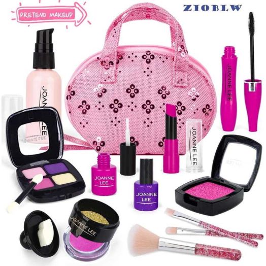 GLUAAE Girls Pretend Play Fake Makeup Cosmetic Toy Case Kit for Toddlers, Kids, Little Girls