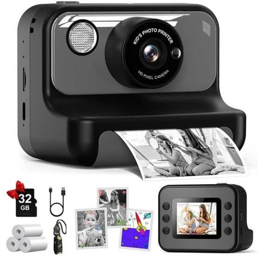 Gofunly Kids Instant Print Camera, 2.4" 1080P HD with 32GB Card & Photo Paper, Black - Gift for Boys Girls Ages 6-12
