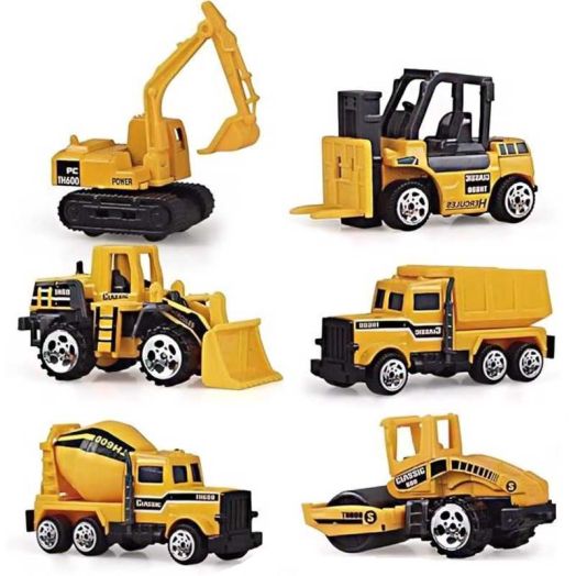 1/64 Scale Die-Cast Metal & Plastic Construction Vehicles Set, 6PCS Mini Alloy Toy Trucks with Excavator Bulldozer & Dump - Model Cars Gift for Kids Boys Girls