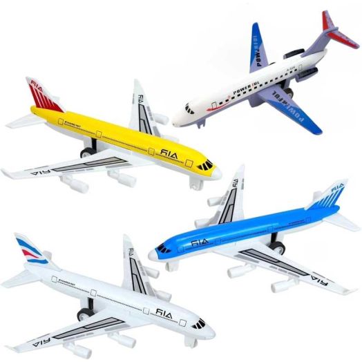 4-Pack Pull Back Airplane Toys - Die-Cast Metal & Plastic Plane Models for Kids Ages 3-6, Play Vehicles Birthday Gift for Boys & Girls