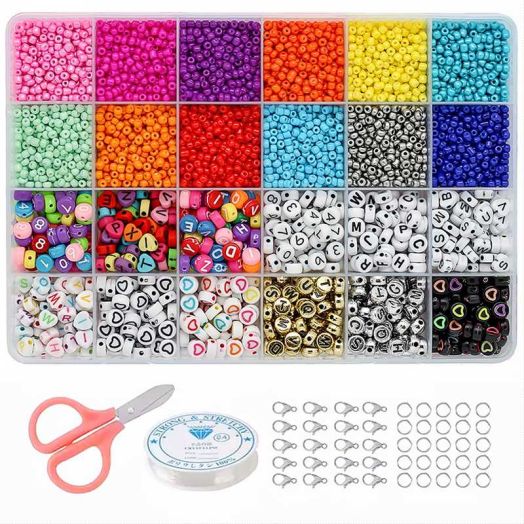 Jewelry Making Kit Beads for Bracelets - 4000pcs Bead Craft Kit Set, Glass Pony Seed Letter Alphabet DIY Art and Craft - Gifts for DIY Craft Jewelry Making Girls Christmas Kid Age 6 7 8 9 (4mm)