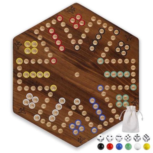 Grhonior Fast Track Original Wahoo Board Game for 6 and 4 Players with Marbles and Dices Burnt Color 1 Pack