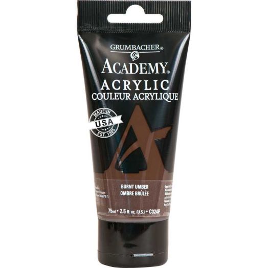 Grumbacher Academy Burnt Umber Acrylic Paint, 75ml Tube