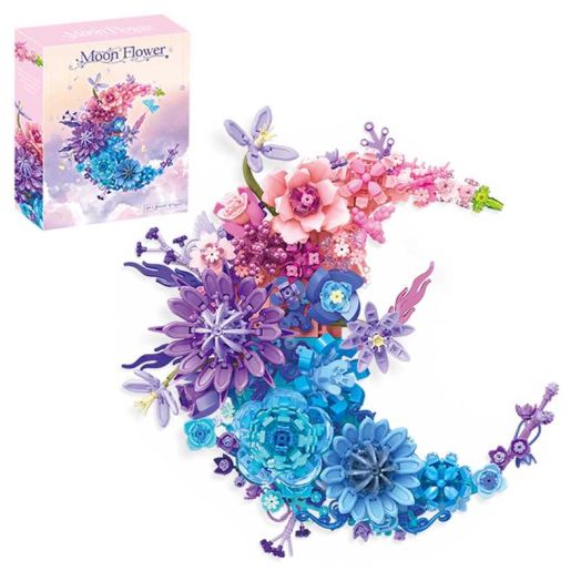 GZBrick Flowers Moon Building Sets Dried Botanicals Crescent-Shaped Home Décor for Adults Girls Compatible with Lego