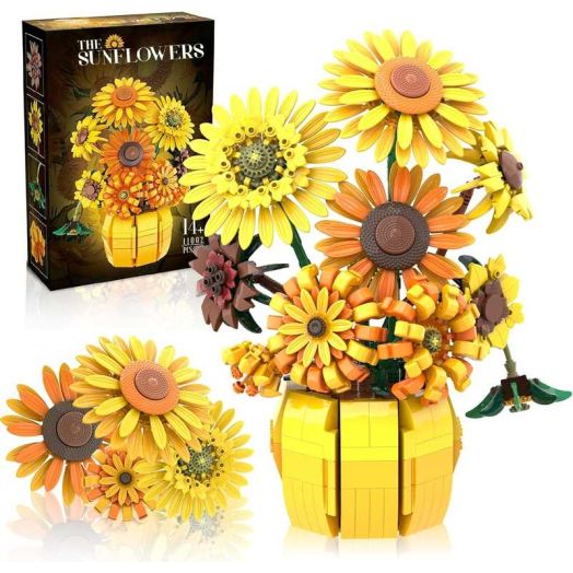 GZBrick Icons Sunflowers Pot Flowers Botanical Building Sets for Adults Girls Compatible with Lego 14+ (Yellow)