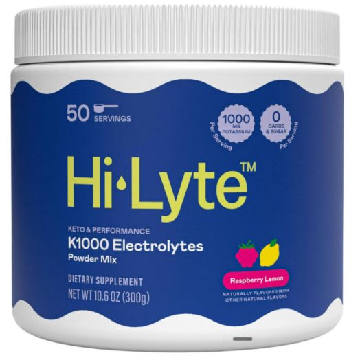 Hi-Lyte Keto K1000 Electrolyte Powder | Boost Energy and Beat Leg Cramps | No Maltodextrin or Sugar | Raspberry Lemon | 50 Servings