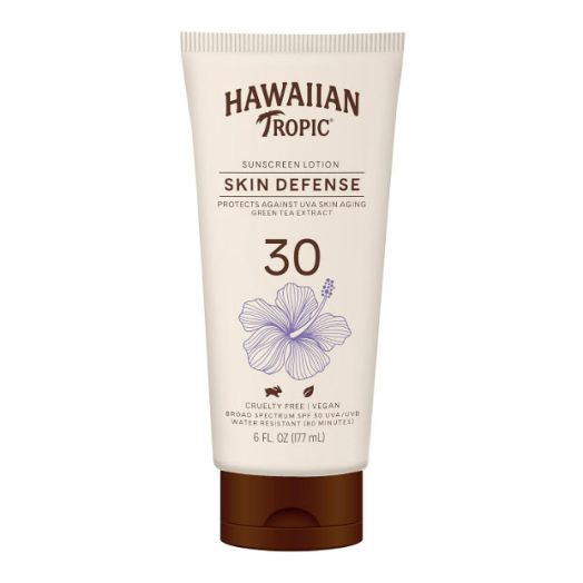 Hawaiian Tropic Skin Defense Sunscreen Lotion SPF 30, 6oz With Green Tea