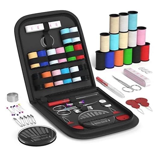 Sewing Kit Christmas Gifts for Women, Grandma, Mom, Adults, Kids, Beginner, Traveler, Emergency, Portable Sewing Supplies Contains Tape Measure, Scissors, Thread, Sewing Needle (Black, S)