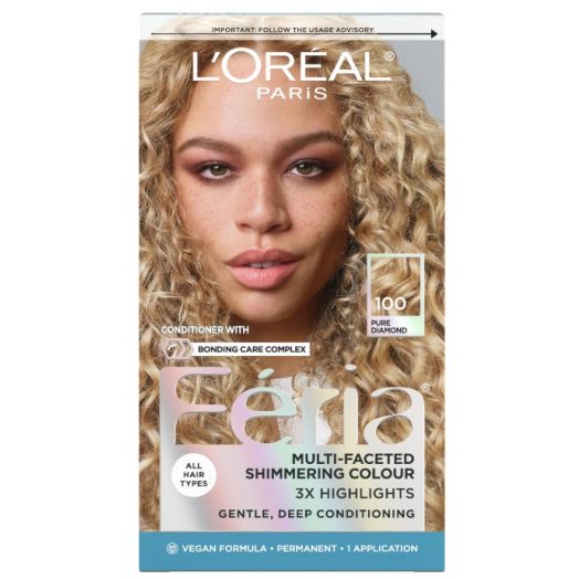 L'Oreal Paris Feria Multi-Faceted Shimmering Permanent Hair Color, 100 Pure Diamond (Very Light Natural Blonde), 1 Kit