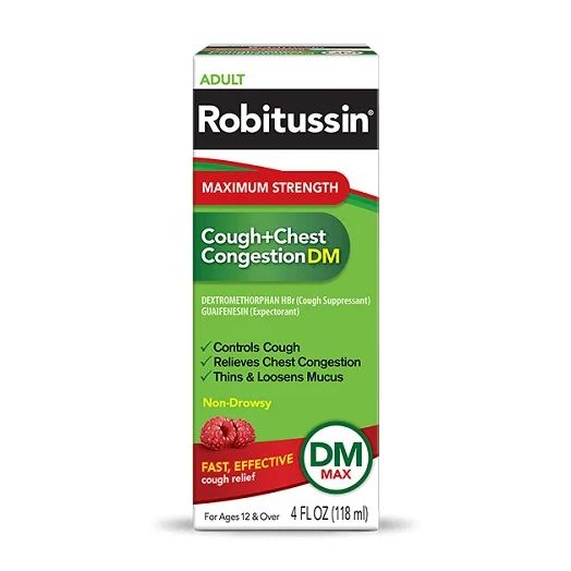 Haleon Group Robitussin Adult Maximum Strength Cough + Chest Congestion DM, Raspberry 8 oz