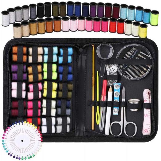 Haobase 128Pcs Sewing Kit,Portable Mini Sewing Kit for Beginner, Traveler and Emergency Clothing Fixes, DIY Sewing Supplies & Sewing Accessories with Black Carrying Case (Black, L)