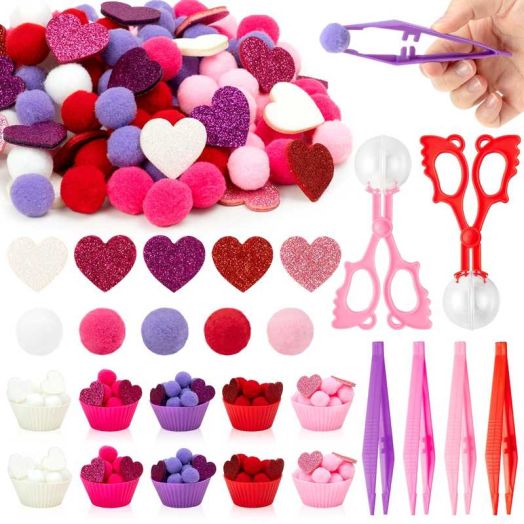 Haooryx Valentine's Day Counting Sorting Sensory Bin Filler Set For Family Interactive Party Games,267pcs