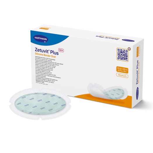 Hartmann USA Zetuvit Plus Silicone Border Super Absorbent Dressing, 4.7 x 9 Inch Oval