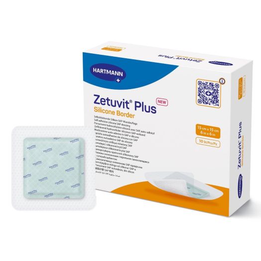 Hartmann Zetuvit Plus Silicone Border Super Absorbent Dressing, 6 x 6 Inch Square