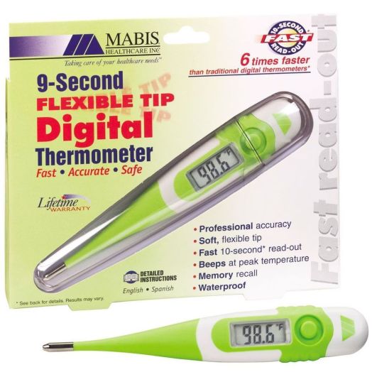 HealthSmart Mabis 9-Second Waterproof Digital Thermometer with Flexible Tip