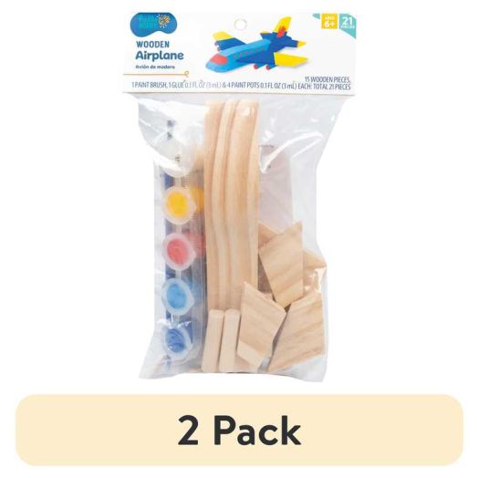 (2 pack) Hello Hobby Build Your Own Wooden Airplane, 21 Pieces, Art & Craft Kit, Boys and Girls, Child, Ages 6+