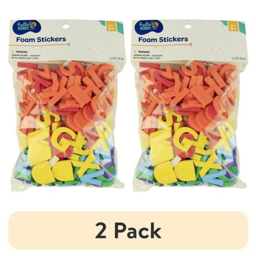 (2 pack) Hello Hobby Foam Alphabet Letter Stickers, Multicolor, Sensory-Friendly