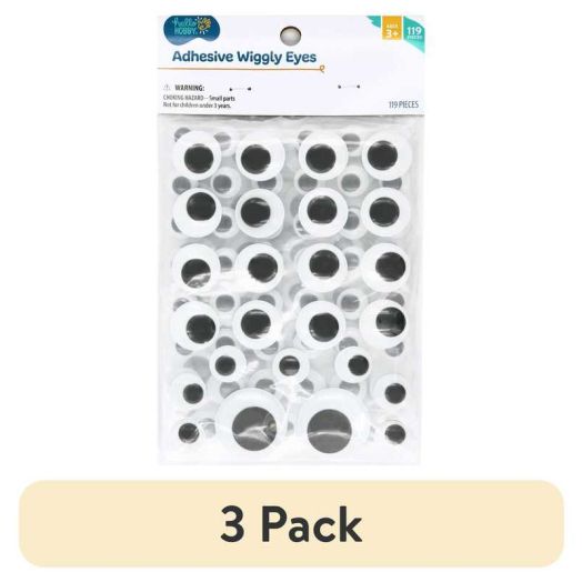 (3 pack) Hello Hobby Black & White Adhesive Stick On Googly Eyes for Crafts, 119 Count