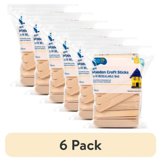 (6 pack) Hello Hobby Mini Wood Craft Sticks with Resealable Bag, 150-Pack