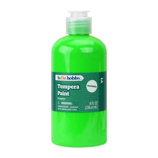Hello Hobby 8 fl oz Neon Green Tempera Paint, Washable Craft Paint for Kids, Teachers, and School Projects