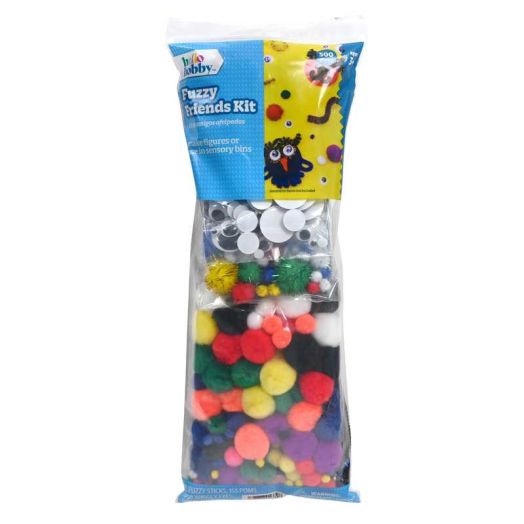Hello Hobby Fuzzy Craft Kit, 300 Count, Natural Multicolor Chenille Stems and Poms for Kids Crafts and DIY Projects