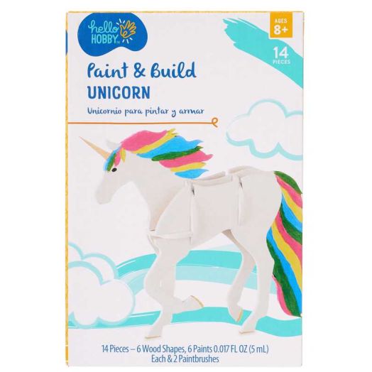 Hello Hobby Unicorn Build Its Kids Craft Unfinished Wood and Paint Kit