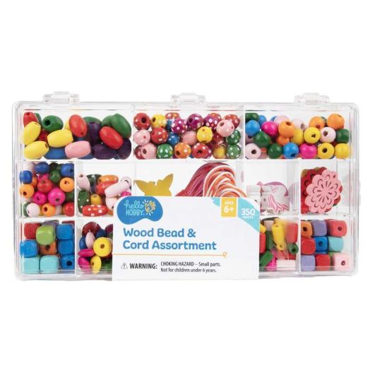 Hello Hobby Wood Bead & Cord Assortment, 350 Pieces, Child 6+