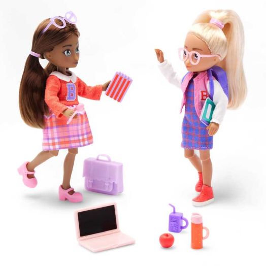Hey Bestie Bella & Nicole 20 Piece Set of 2 (5.5-inch) School Dolls with Toy Laptop & Accessories, Kids Ages 3+