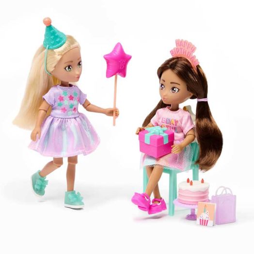 Hey Bestie Emma & Camila 19 Piece Set of 2 (5.5-inch) Small Birthday Dolls with Play Food, Kids Ages 3+