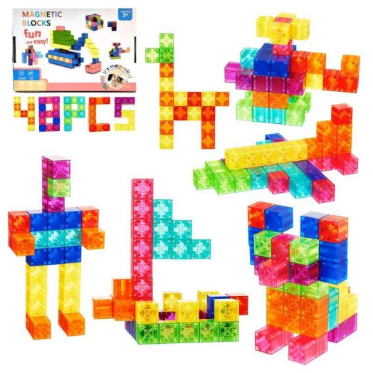 HOLARAY 48-Piece Transparent Magnetic Cubes, Sensory Toys for Kids 3+