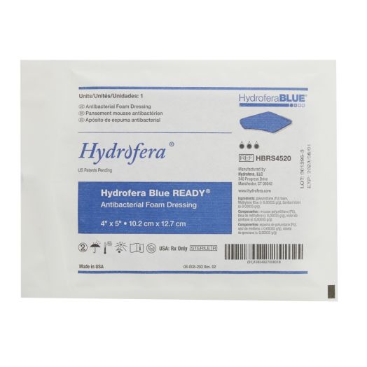 Hollister Hydrofera Blue READY Antibacterial Foam Wound Dressing, 4 x 5 Inch