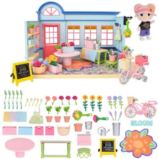 Honey Bee Acres In Bloom Flower Shop Dollhouse - 59 small accessories, Pretend Set for Kids Ages 3+