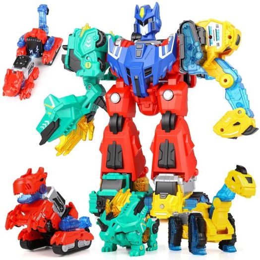 HopeRock Dinosaur Transforming Robot Toys for Kids, 6-in-1 Magnetic Dinosaur Car, Toys for Boys Ages 3 4 5 6 7 8 Years Old, with T-Rex Christmas Birthday Gift for Toddlers.
