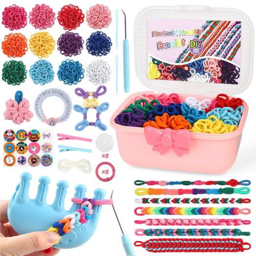 Hot Bee Bracelet Making Kit for Girls 6-12, 1200+ Colorful Rubber Bands DIY Loom Weaving Set with Storage Box, Crochet Hook, Stickers & Accessories, Creative Craft Toy Gift for Kids