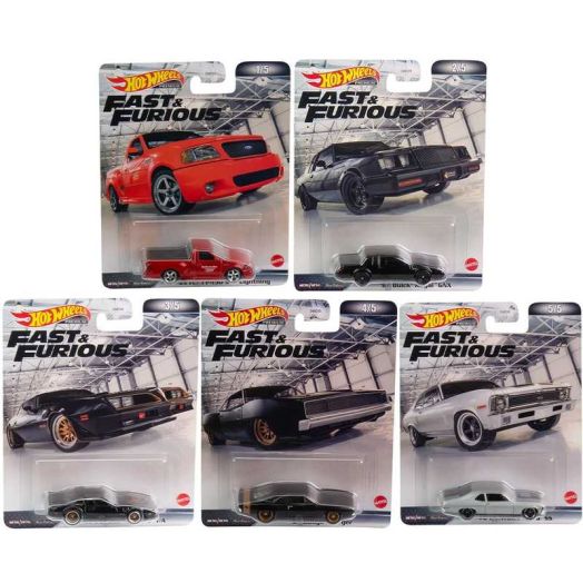 2022 Hot Wheels Retro Entertainment Fast & Furious Premium Set of 5, 1/64 Diecast Model Cars