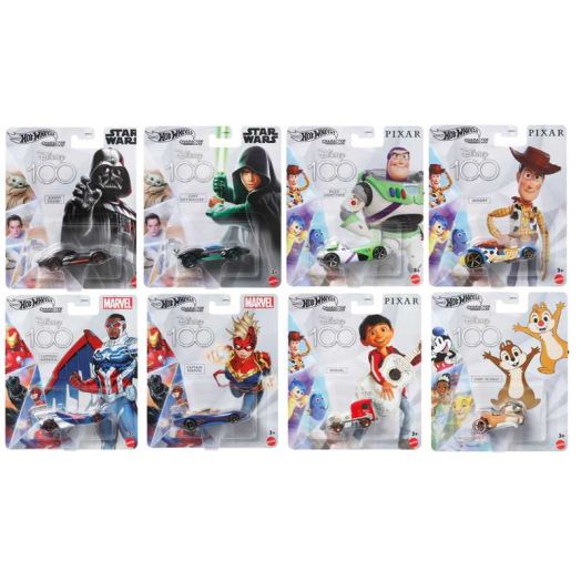 Hot Wheels Disney 100 Collectible Die-Cast Cars, 8-Pack Set, Star Wars, Marvel, Pixar Characters, Ages 3+ HNP45-956D