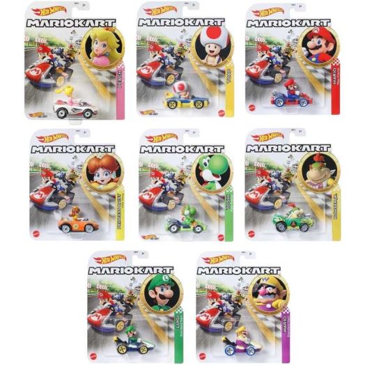Hot Wheels Mario Kart Die-Cast Character Cars Collection, Set of 8, Nintendo Gaming Vehicles Gbg25-957M
