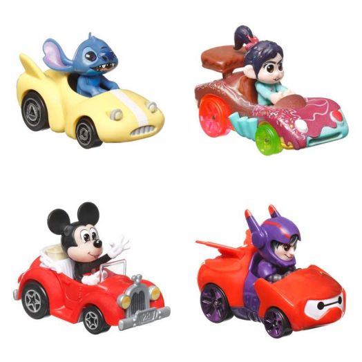 Hot Wheels RacerVerse, Set of 4 Die-Cast Hot Wheels Cars with Disney Characters as Drivers