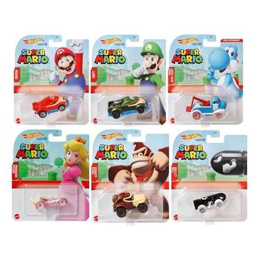 Hot Wheels Super Mario Character Cars Collection, 6-Pack Die-Cast Toy Vehicles, Ages 3+