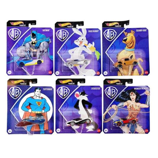 Hot Wheels Warner Bros DC Scooby and Looney Tunes Character Cars Complete Set of 6 Diecast Vehicles