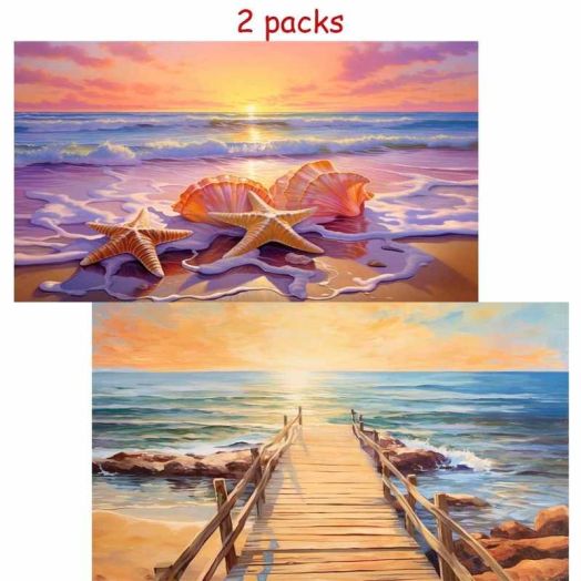 HsdsBebe 2 Packs 5D Diamond Art Painting Beach Art for Adult,Seaside Shell DIY Full Round 5D Diamond Drill Kit,Gem Art Craft Home Decor,Wall Painting Kit 16x12 inch