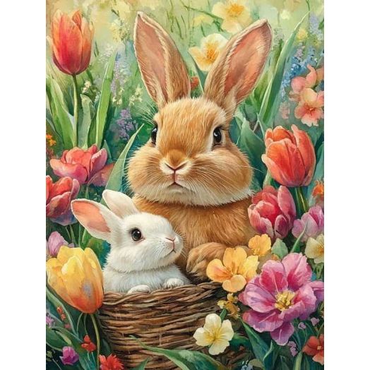 HsdsBebe Easter DIY Diamond Art Painting Kit, Rabbit Art Craft Gem Painting Adult and Children DIY Full Round 5D Diamond Drill Kit