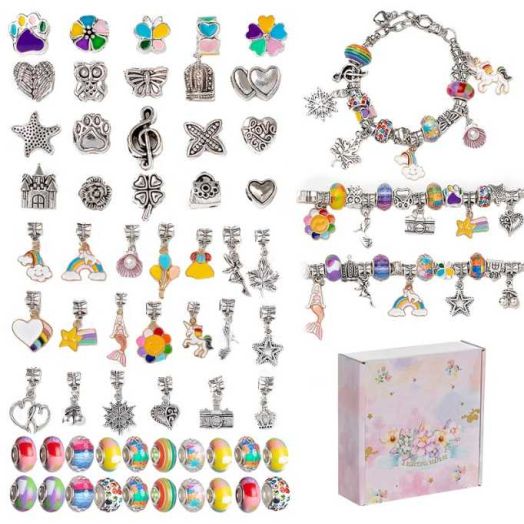 HTSQYL Charm Bracelet Making Kit, Jewelry Toy for Girl Age 8-12 Beads Craft Set for 5 6 7 8 9 10 11 12 Year Old Teenage Birthday Gift