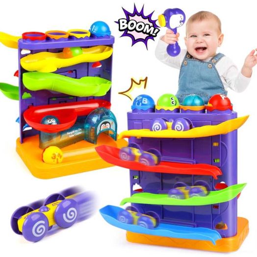 Huge Wave Toddler Toys for 1 2 3 Years Old Kids, 2 in 1 Pound Ball Toy & Car Ramp Race Track, Montessori Toys for 12-18 Months Toddler, Early Learning Educational Gift for 12-36 Months Boys Girls