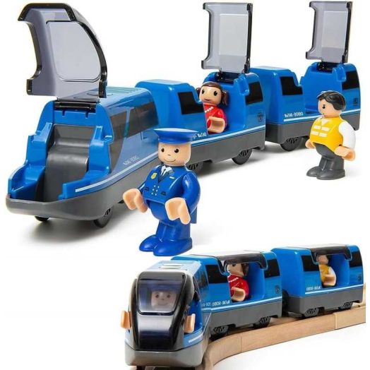 HYPERLIVING Battery Operated Train, Magnetic Connection, Intercity Train with Figures for Wooden Train Toys, Locomotive Train Toy for Toddlers Aged 3 4 to 5 Years (No Battery and Track)