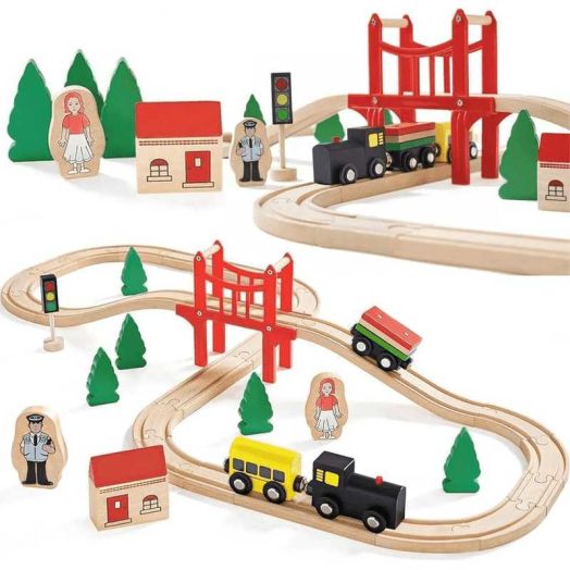 HYPERLIVING Wooden Train Set for Toddler - 39 Piece- with Wooden Tracks Fits Thomas, Brio, Chuggington, Melissa and Doug- Expandable, Changeable-Train Toy for 3 4 5 Years Old Girls & Boys