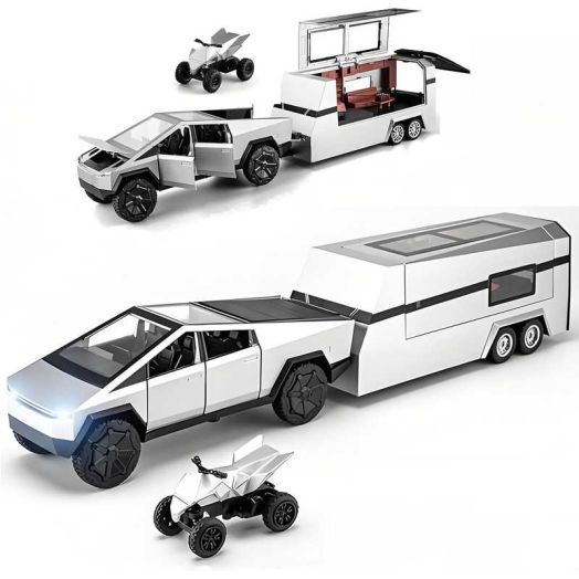 Toy Trucks with RV Motorcycle Alloy Die-cast Model Car Pickup Truck 1/32 Toy Race Cars with Sound and Light Ideal Gift for Kids Friends Age for 6 Years and Up
