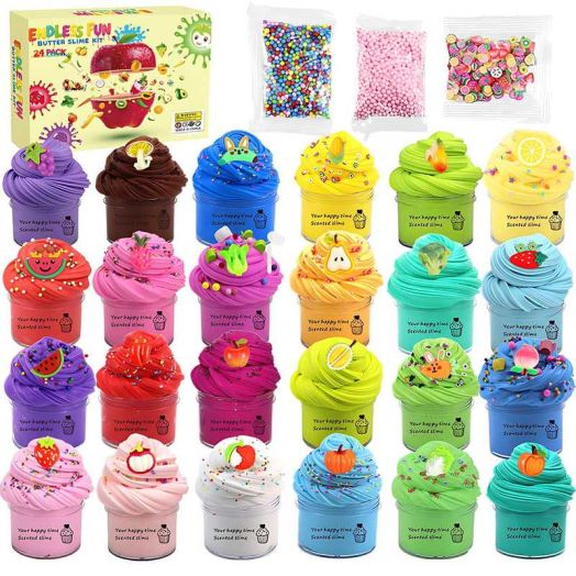 24 pack Butter Slime Kit for Girls, Slime Party Favors for Kids, DIY Slime Making Kit for Kids and Boys